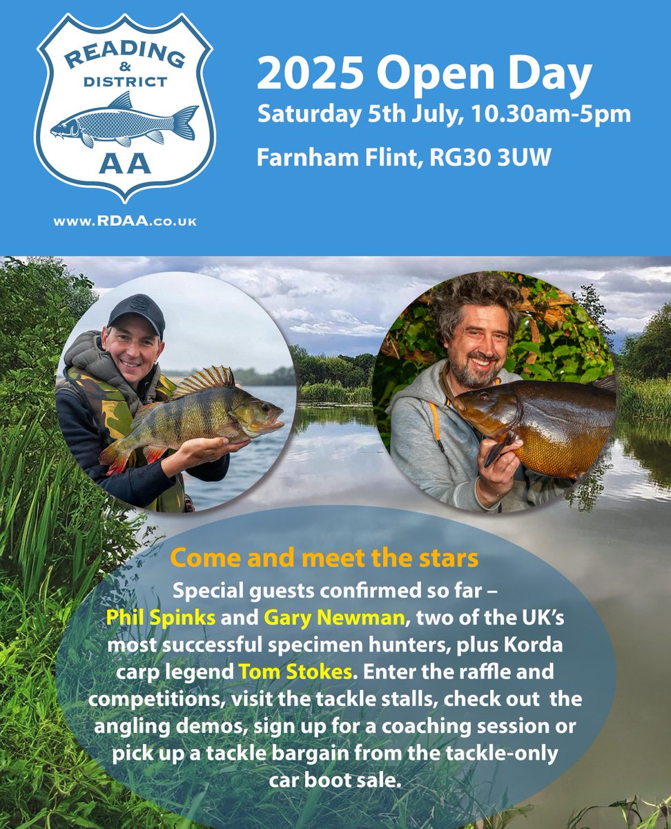 AnglingTrust's tweet image. 🎣 Join the Angling Trust at the Reading & District Open Day. 🎣
We're excited to be supporting Reading & District Angling Association 2025 Open Day on Saturday 5th July at Farnham Flint, RG30 3UW.
Come and meet the Angling Trust team, learn more about how we're fighting to…