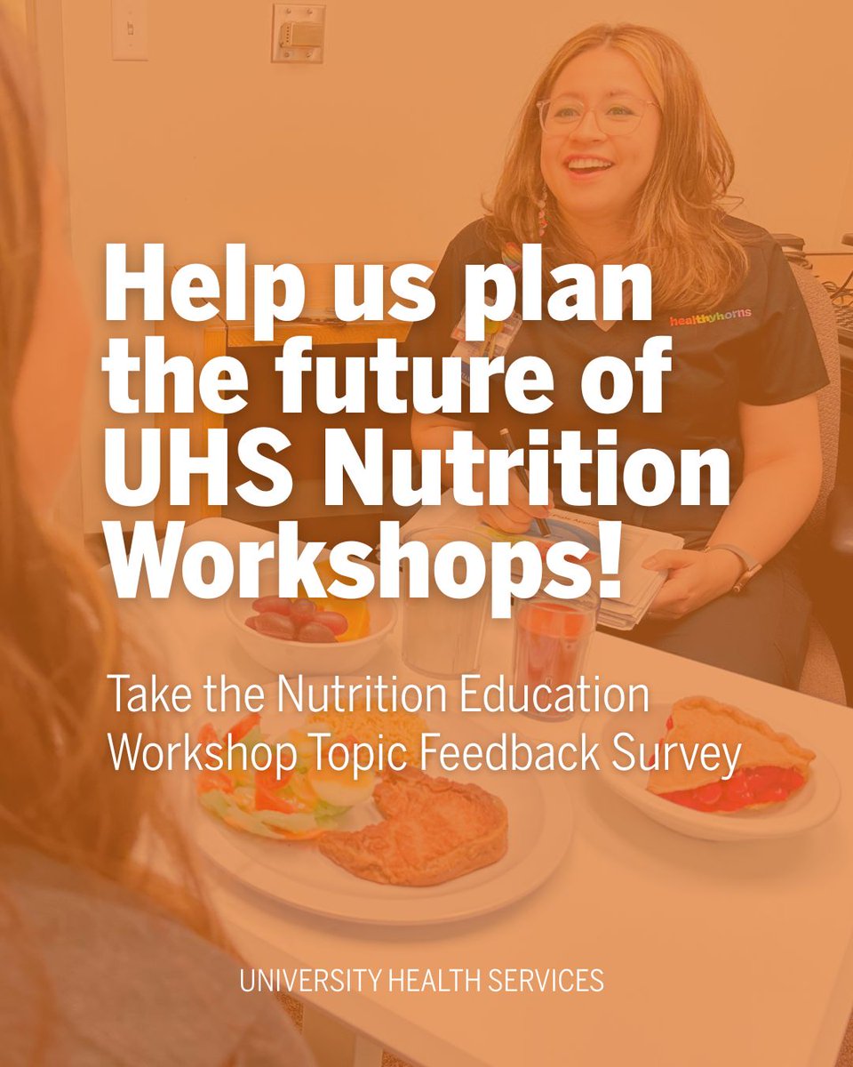 Healthyhorns's tweet image. We're gathering student input to help shape our upcoming nutrition education workshops. Fill out our quick, 1-minute survey. Responses are anonymous and will directly inform our programming decisions. Survey will close on Thursday, July 3, 2025. More here:
buff.ly/RAKx94j