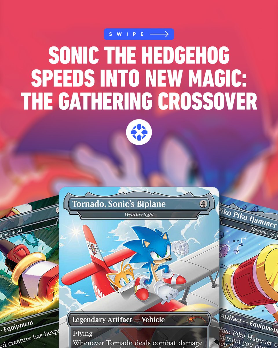 IGN's tweet image. The blue blur is coming to Magic: The Gathering! Sonic the Hedgehog is getting three individual Secret Lair drops, and we've got the exclusive first look at one that's all about artifacts. bit.ly/3GbO38G
#IGNSummerOfGaming