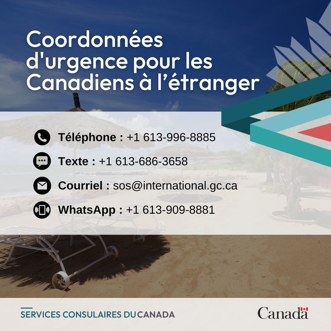 Lundi 30 juin 2025
Les Canadiens au Panama : Les services consulaires d'urgence restent disponibles aux Canadiens 24 heures sur 24. Au besoin, appelez-nous au 294-2500 ou contacter notre Centre d’urgence 24 h sur 24 à Ottawa : voyage.gc.ca/assistance/ass…