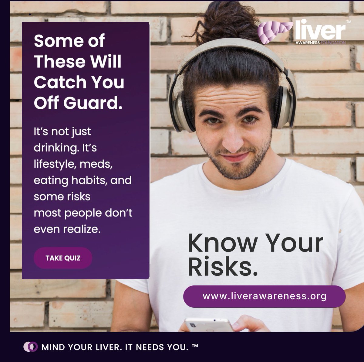 LiverAwareness's tweet image. Not all liver risks are obvious.
It’s not just alcohol. Meds, eating patterns, and daily habits can quietly harm your liver.
👉 Take the quiz: liverawareness.org
Mind Your Liver. It Needs You.™
#MindYourLiver #LiverHealth #LiverRisks #YoungAdultHealth