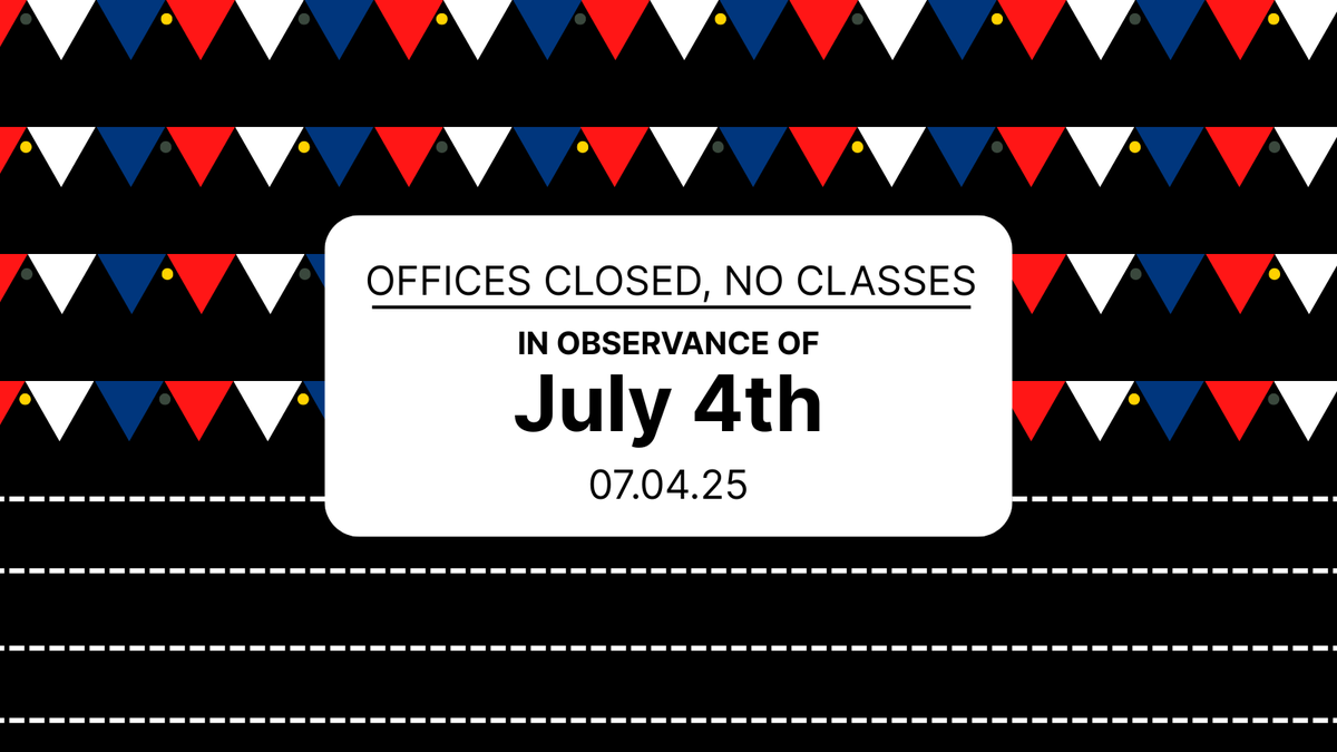 UCO will be closed July 4 for the Fourth of July! Offices will be closed and classes canceled. We'll reopen on Monday, July 7. Stay safe!