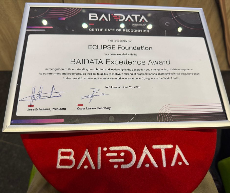 EclipseFdn's tweet photo. The #EclipseFdn is honoured to receive the @baidata_idsa Excellence Award in Standardisation. This achievement highlights the innovative work of #EDWG and the #EclipseDataspace community! https://t.co/OOzL52HAVZ