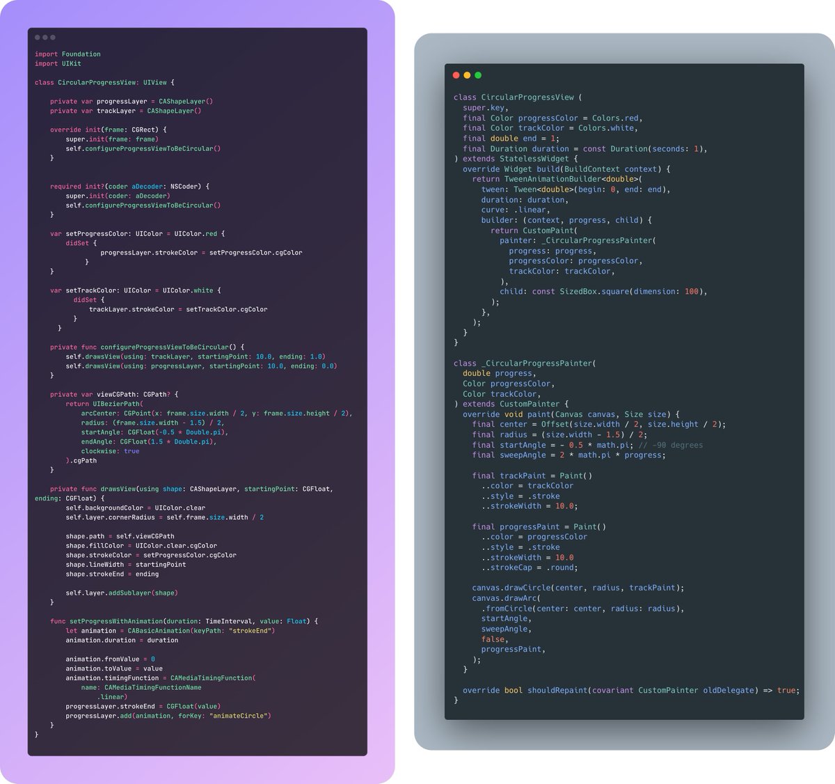 Taha Tesser (@tahatesser) on Twitter photo Comparing the creation of a custom circular progress indicator in #SwiftUI and #FlutterDev (with upcoming brevity improvements)
Thanks <a href="/LoicSharma/">Loïc Sharma</a> for sharing the Flutter sample! Comparing the creation of a custom circular progress indicator in #SwiftUI and #FlutterDev (with upcoming brevity improvements)
Thanks <a href="/LoicSharma/">Loïc Sharma</a> for sharing the Flutter sample!