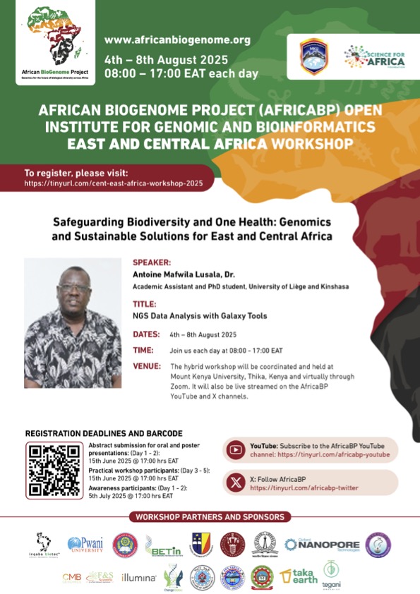 EA-Regional Workshop (@eaafricabp) on Twitter photo We are glad to have <a href="/AntoineMAFWILA/">Antoine MAFWILA</a> as a speaker and workshop instructor in our upcoming E.A <a href="/DAISEA_AfricaBP/">African BioGenome Project</a> at <a href="/MountKenyaUni/">MountKenyaUniversity</a> . The practical will be on #NGS #data #analysis using #Galaxy tools. Register via; lnkd.in/eZ9-3_ju
<a href="/AnneMuigai_Prof/">Prof Anne Muigai</a> We are glad to have <a href="/AntoineMAFWILA/">Antoine MAFWILA</a> as a speaker and workshop instructor in our upcoming E.A <a href="/DAISEA_AfricaBP/">African BioGenome Project</a> at <a href="/MountKenyaUni/">MountKenyaUniversity</a> . The practical will be on #NGS #data #analysis using #Galaxy tools. Register via; lnkd.in/eZ9-3_ju
<a href="/AnneMuigai_Prof/">Prof Anne Muigai</a>