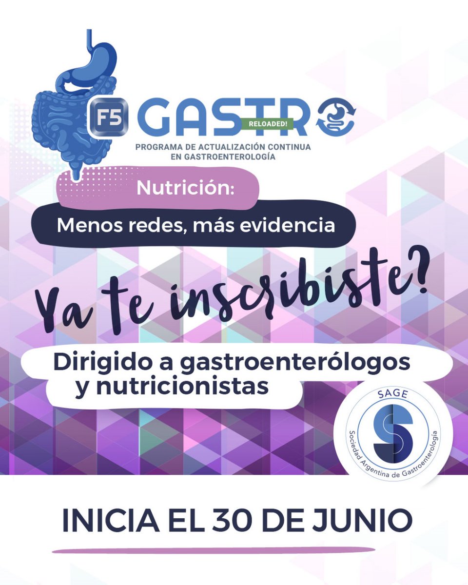 Recordá que podés ver el programa completo y toda la info en nuestra web sage.org.ar/f5-gastro-prog… 🙌☺️💪

¡Imperdible! 

#F5 #F5Gastro #Nutrición #SAGE #Capacitación