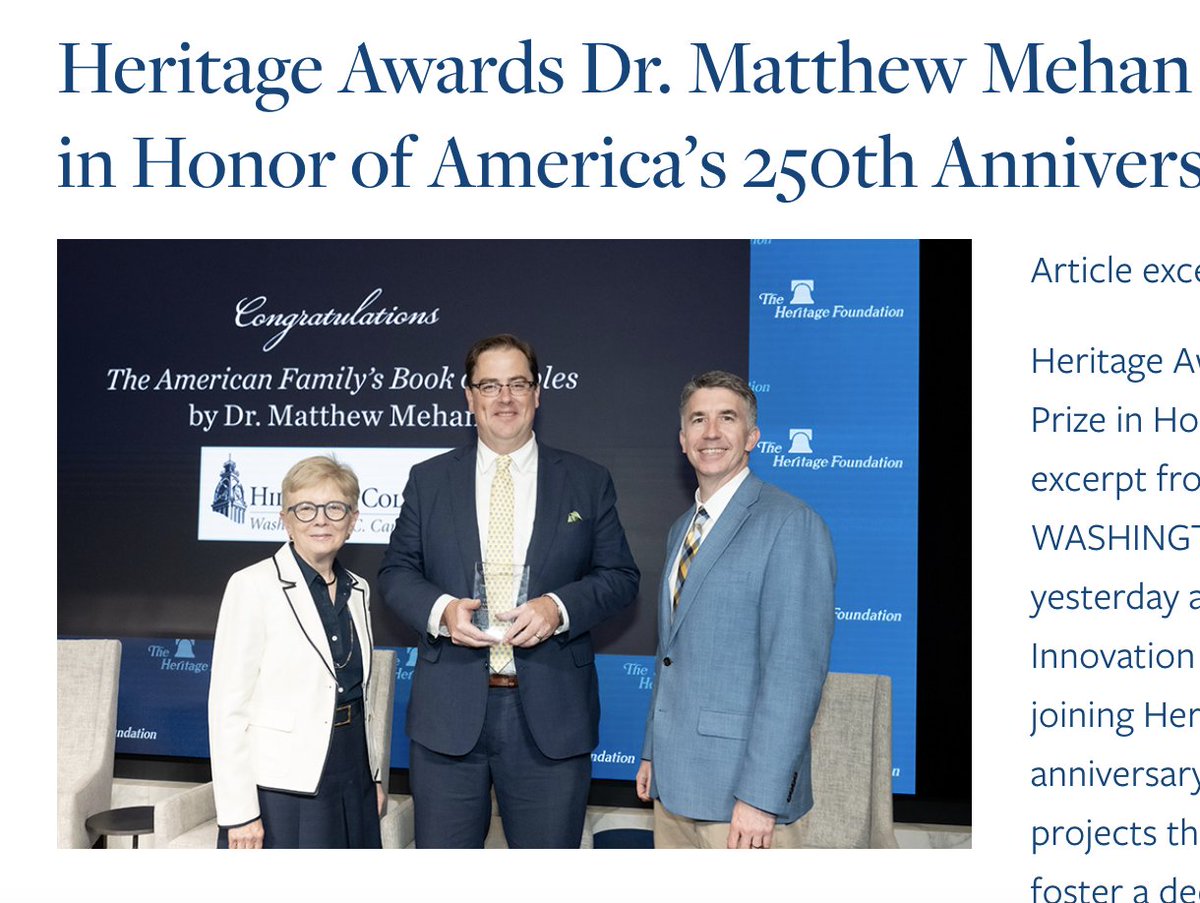 Matt Mehan (@mtmehan) on Twitter photo Some great news for my next children's book! Grateful to <a href="/Heritage/">Heritage Foundation</a> and <a href="/KevinRobertsTX/">Kevin Roberts</a> for jump-starting the grand celebration of our country's 250th birthday with this prize! Some great news for my next children's book! Grateful to <a href="/Heritage/">Heritage Foundation</a> and <a href="/KevinRobertsTX/">Kevin Roberts</a> for jump-starting the grand celebration of our country's 250th birthday with this prize!