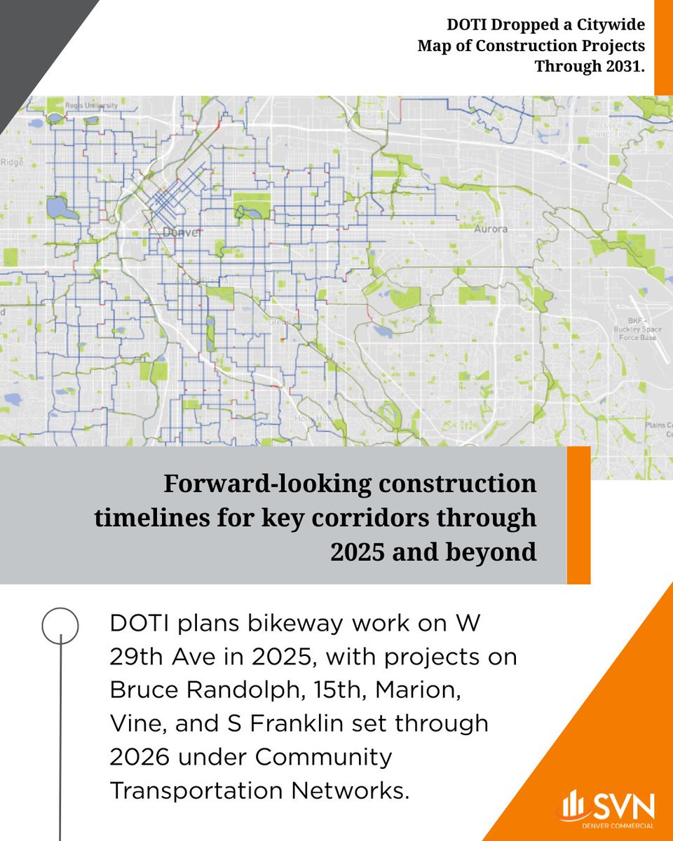SVN_Denver's tweet image. Denver just dropped a 6-year roadmap for streets, bikes, and better mobility!
New lanes, safer routes, and big corridor upgrades are on the way — is your neighborhood on the list?
#DevelopmentSpotlight #DenverDOTI #StreetUpdates #Denver #cre #SVN #retwit