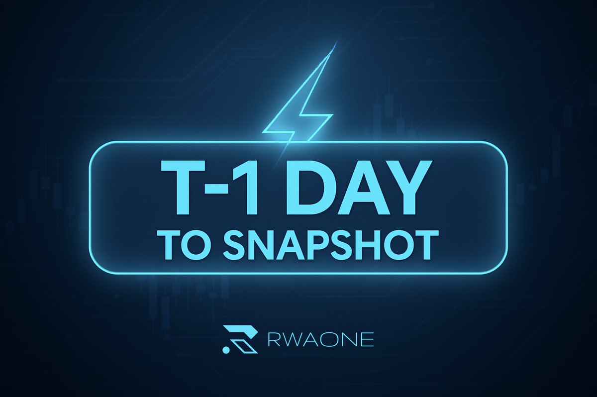 📍T-1 Day to Snapshot

Your wallet will be captured June 28 @ 10:15 AM UTC
Final call: HODL or miss out on that sweet bonus 👇

⏱️ 48H – 50%
🗓️ 5D – 75%
🏁 7D – 100%

#RWAOne #MainnetLoading