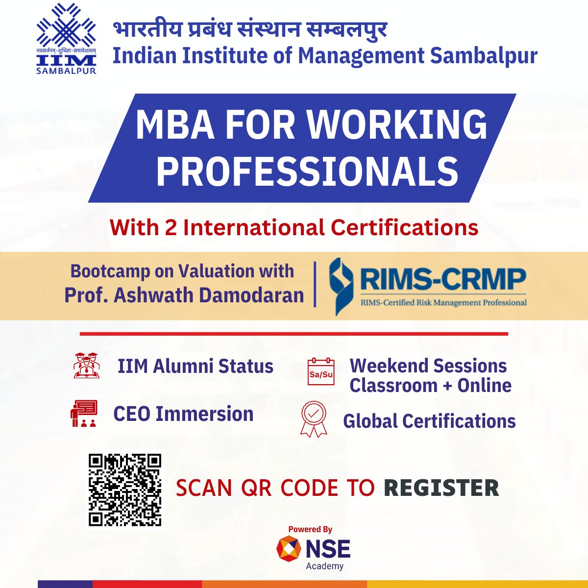 iim_sambalpur's tweet image. #IIMSambalpur invites applications for the #MBA for #WorkingProfessionals. This 2-year weekend MBA is crafted for ambitious #professionals &amp;amp; #entrepreneurs aiming to elevate their #leadership trajectory, without pausing their careers.

Contact: 9220436599; 9540595555; 8368448803