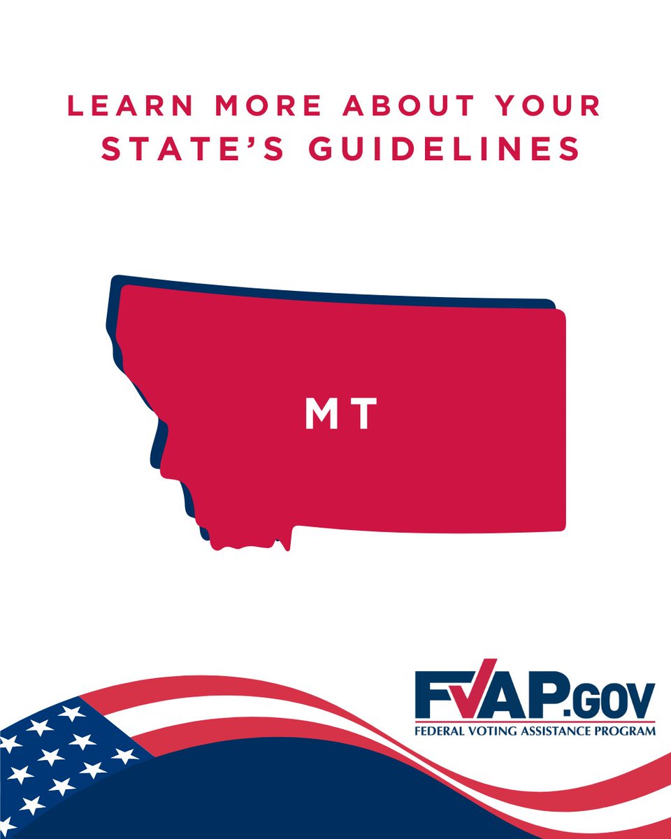 FVAP's tweet image. Did you know that Montana's voting guidelines require that you submit your Federal Post Card Application (FPCA) to your election office by email, mail, or fax? 🧐Find out more about your state's specific absentee voting guidelines ➡️ fvap.gov/guide
#Montana #FVAP #FPCA
