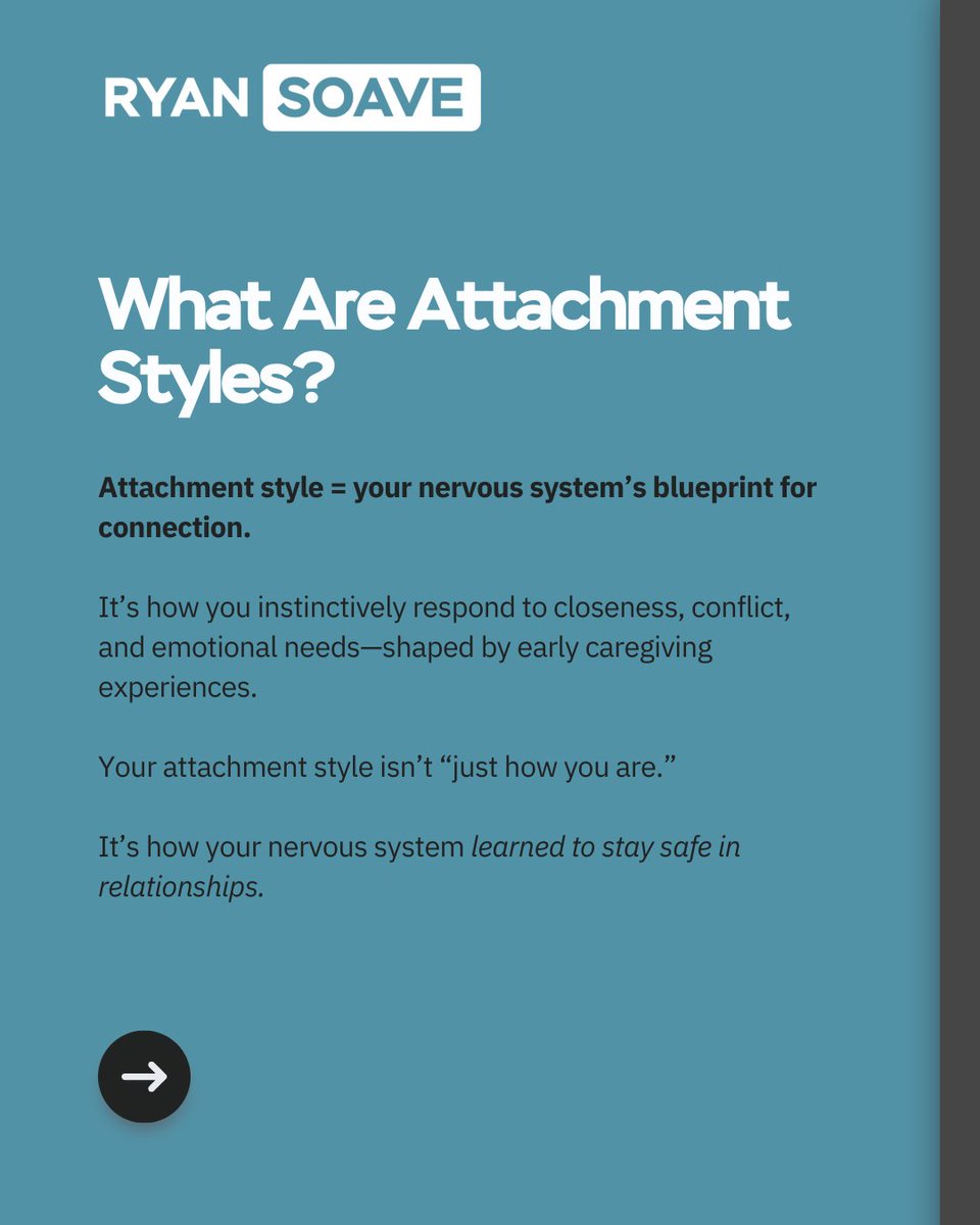 ryansoave_'s tweet photo. Your attachment style isn’t a flaw.
It’s a survival strategy your nervous system learned early—often before you had words to explain what you were feeling.

If closeness once felt dangerous, your body remembers.
And that memory can show up in adult relationships as anxiety, avoidance, or disconnection—sometimes without you even realizing it.

But here’s the thing:
What your nervous system learned through relationship…it can also relearn through relationship.

💬 Ready to dig deeper into this work?
Tap the link to start the journey: https://t.co/MJLu4C5L3B