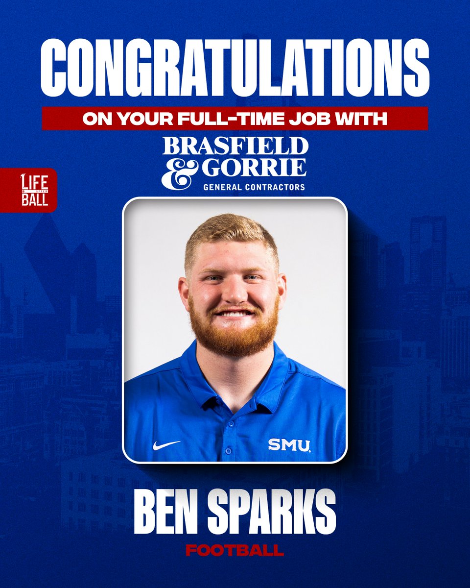 Life After Ball (@lifeafterball_) on Twitter photo Congratulations Ben Sparks on your full time position at Brasfield & Gorrie! #LifeAfterBall <a href="/SMUFB/">SMU Football</a> Congratulations Ben Sparks on your full time position at Brasfield & Gorrie! #LifeAfterBall <a href="/SMUFB/">SMU Football</a>
