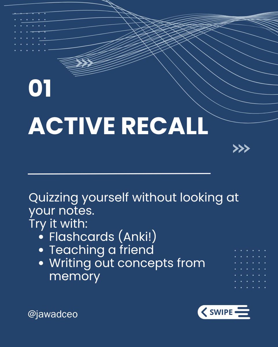 jawadceo's tweet image. Boost your productivity with these proven methods. #activerecall #spacedrepetition
Tag a study buddy!