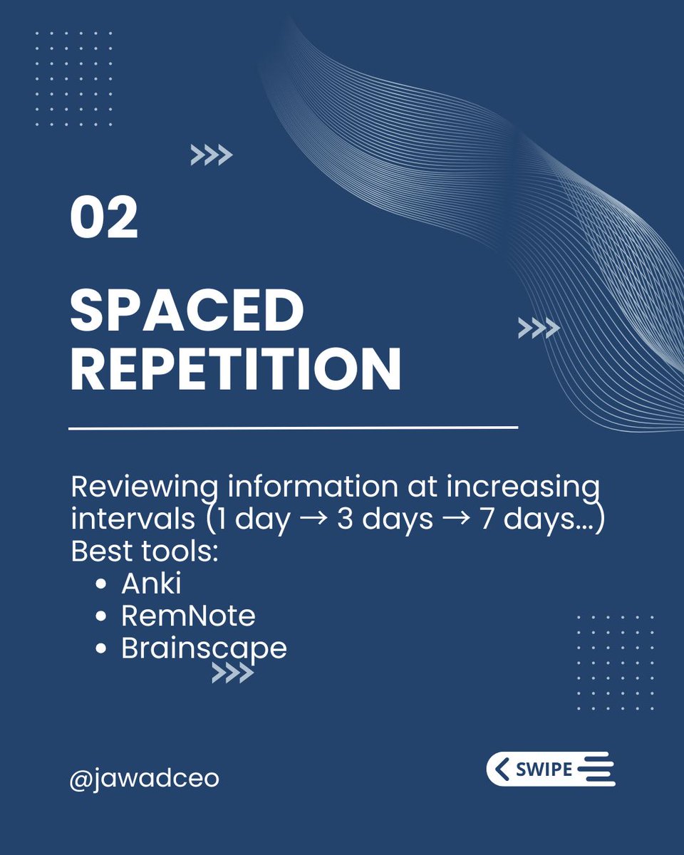 jawadceo's tweet image. Boost your productivity with these proven methods. #activerecall #spacedrepetition
Tag a study buddy!