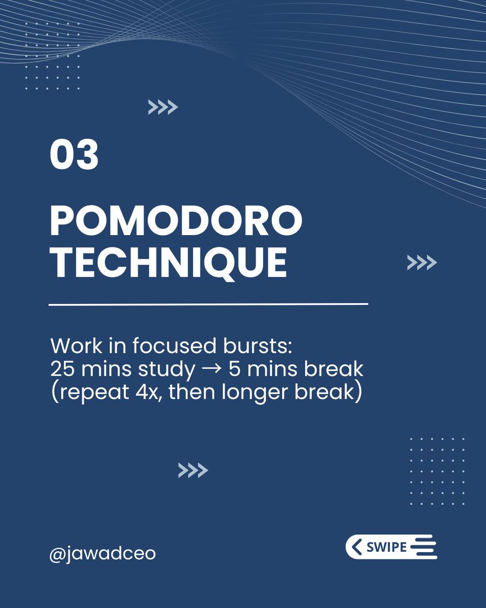 jawadceo's tweet image. Boost your productivity with these proven methods. #activerecall #spacedrepetition
Tag a study buddy!