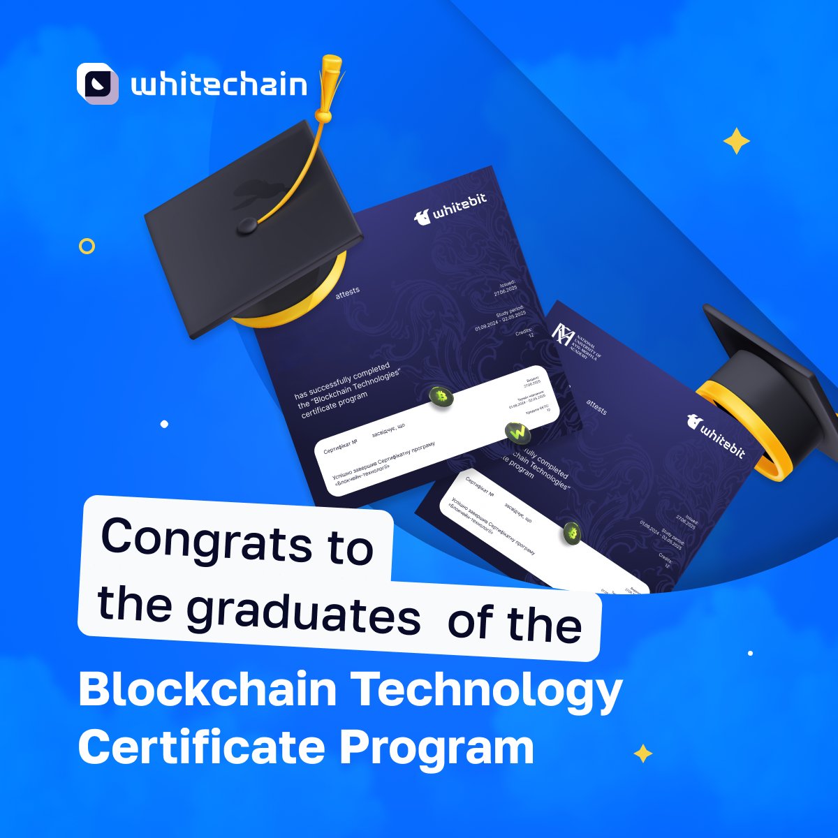 We’re excited to share that, for the second year in a row, our team has issued NFT-based graduation certificates for the Blockchain Technology Certificate Program students at the National University of Kyiv-Mohyla Academy. explorer.whitechain.io/token/0xB837a0…

This year’s graduates mastered a