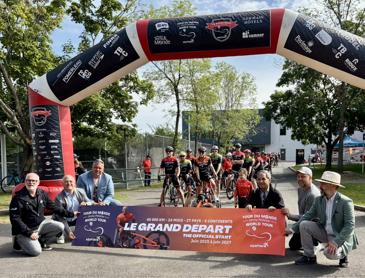 PierrePaulHus's tweet image. J’ai participé ce matin, avec une certaine émotion, au départ de la @randonneejp qui coïncide avec le début de la tournée mondiale de Jimmy Pelletier. Jimmy fera le tour du monde en parcourant 40 000 kilomètres sur son vélo adapté. Sa conjointe Manon Bélanger l’accompagnera pour…