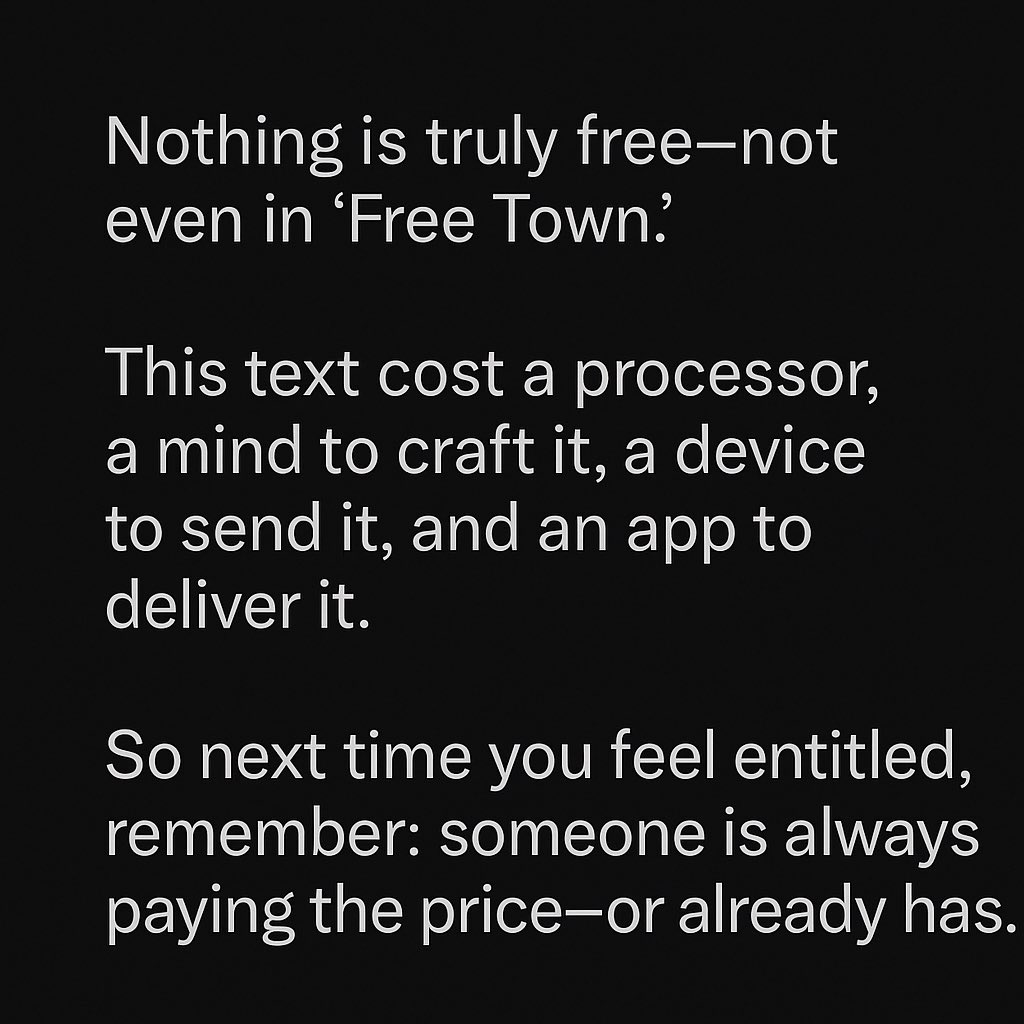 Thesilentwig's tweet image. Nothing much to say it's a calm Friday- Enjoy your weekends. 

#TruthBeTold
#NothingIsFree
#ModernReality
#ThinkBeforeYouClaim
#EntitlementCheck
#DigitalCost
#SomeonePays
#ValueMatters
#HardTruths
#LifeIsNotFree