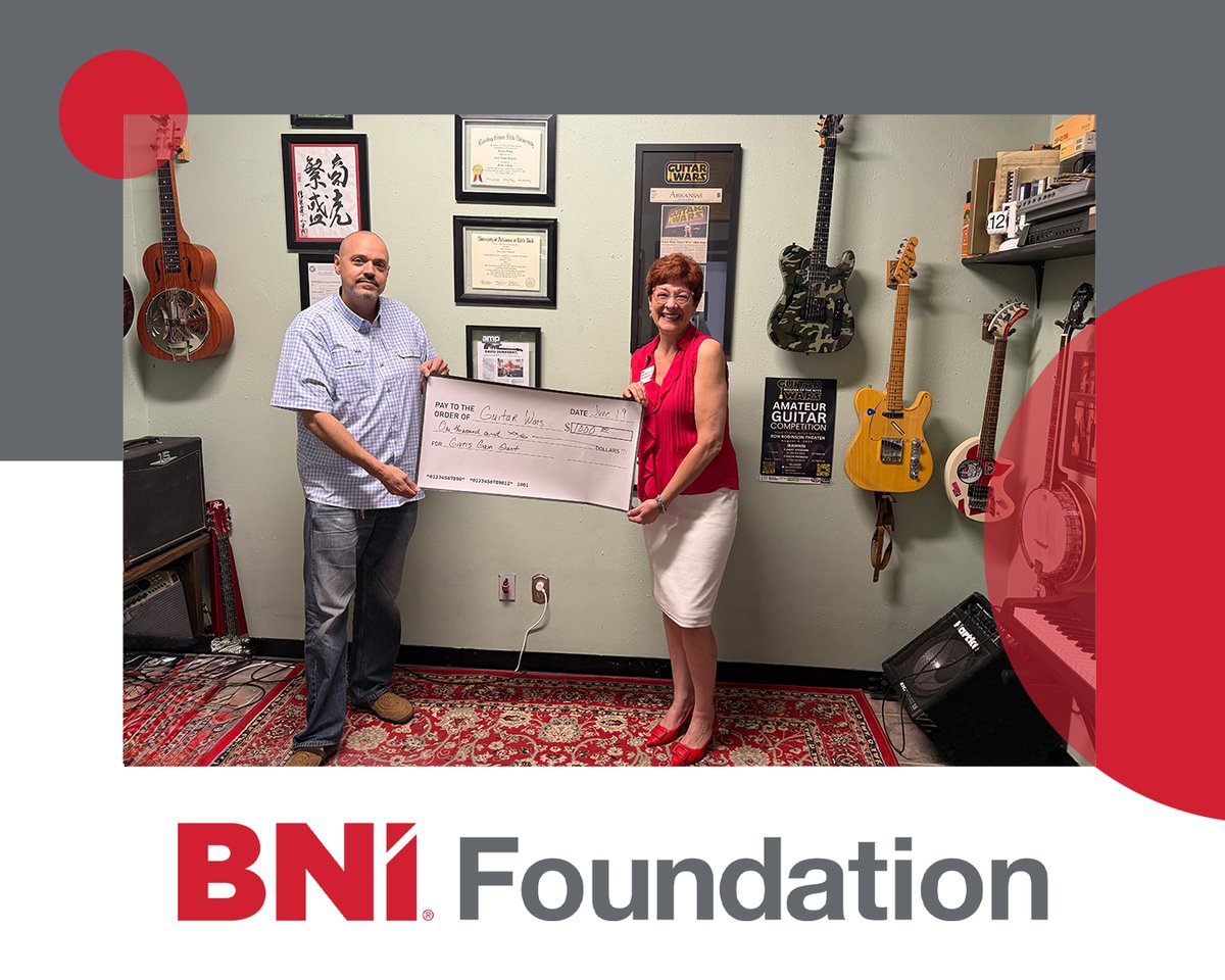 Congratulations to Givers Gain® Grant recipient Guitar Wars, Arkansas’ premier amateur guitar competition. The Guitar Wars Music Education Program provides guitars and lessons to young, aspiring musicians.
guitarwarsinc.com
#BNIFoundation #BusinessVoices #giversgain