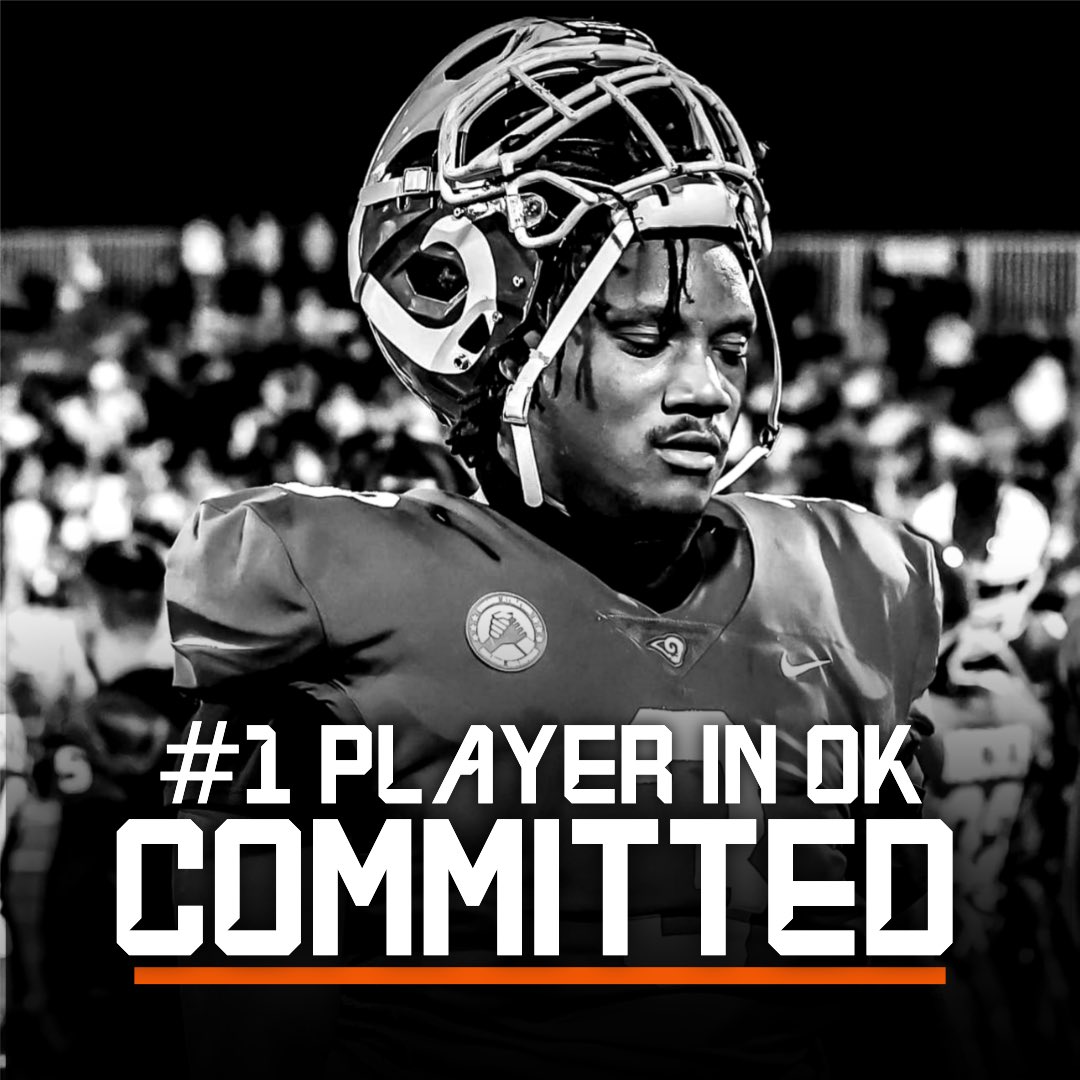 🚨 BREAKING: #OkState land the commitment of 4-Star &amp; #1 player in Oklahoma, Tajh Overton.

The 6’3” 275lb D-Lineman had an absurd 25 TFL’s, 5 Sacks, &amp; 15 QB pressures as a Sophomore.

He is the second top prospect in a state to commit to the Pokes this week.  🔥