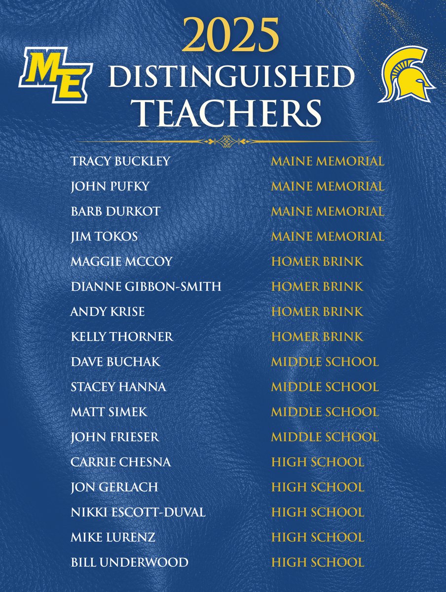 Maine-Endwell (@mecsdspartans) on Twitter photo A huge congratulations to our 2025 Distinguished Teachers!
These educators will be celebrated at tonight's Commencement Ceremony. A huge congratulations to our 2025 Distinguished Teachers!
These educators will be celebrated at tonight's Commencement Ceremony.