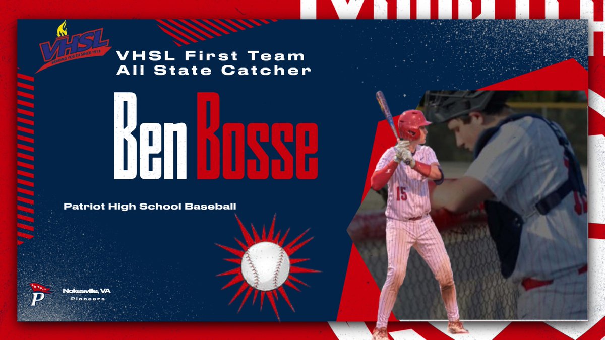 Congratulations Ben Bosse, VHSL First Team All State Catcher #GoPios! #PatriotProud #DevelopedHere