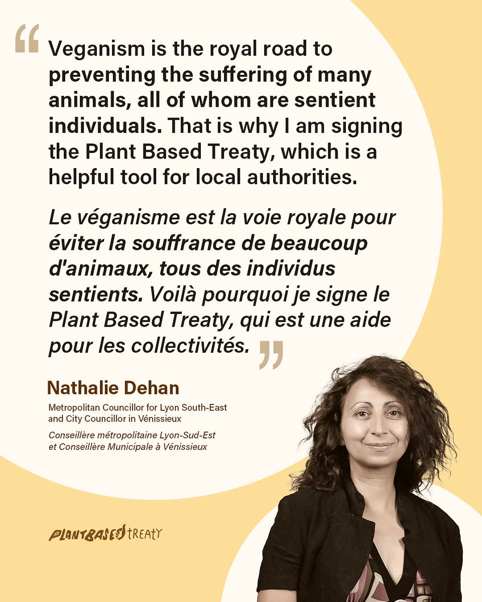 We’re thrilled to announce that <a href="/NathalieDehan/">Nathalie Dehan 🌱</a>, Metropolitan Councillor for Lyon South‑East and City Councillor in Vénissieux, has officially endorsed the Plant Based Treaty! 🌱🙏