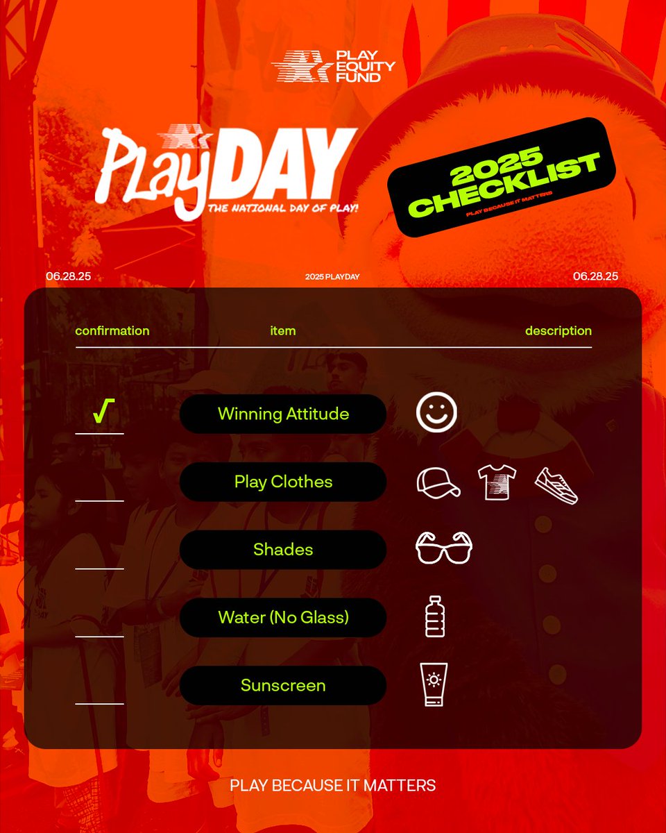 LA Play Day is almost here and we’ve got your go-to guide for making the most of it! From sunscreen and water bottles to comfy kicks and your best game face, we’re breaking down all the must-haves to keep you moving, playing, and thriving all day long. #playday25
