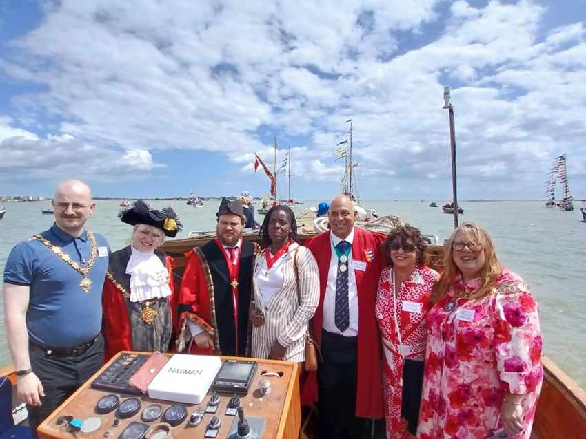 A barge full of civic bling! Brightlingsea's recent Blessing of the Waters L to R: Mayor of Margate Cllr Pope with her Consort, Deputy Mayor &amp; Deputy Mayoress of Margate, B'sea Deputy's Asst Steve &amp; Sue Houston &amp; Mayor West Mersea Cllr Webster. Margate &amp; B'sea are Cinque Port