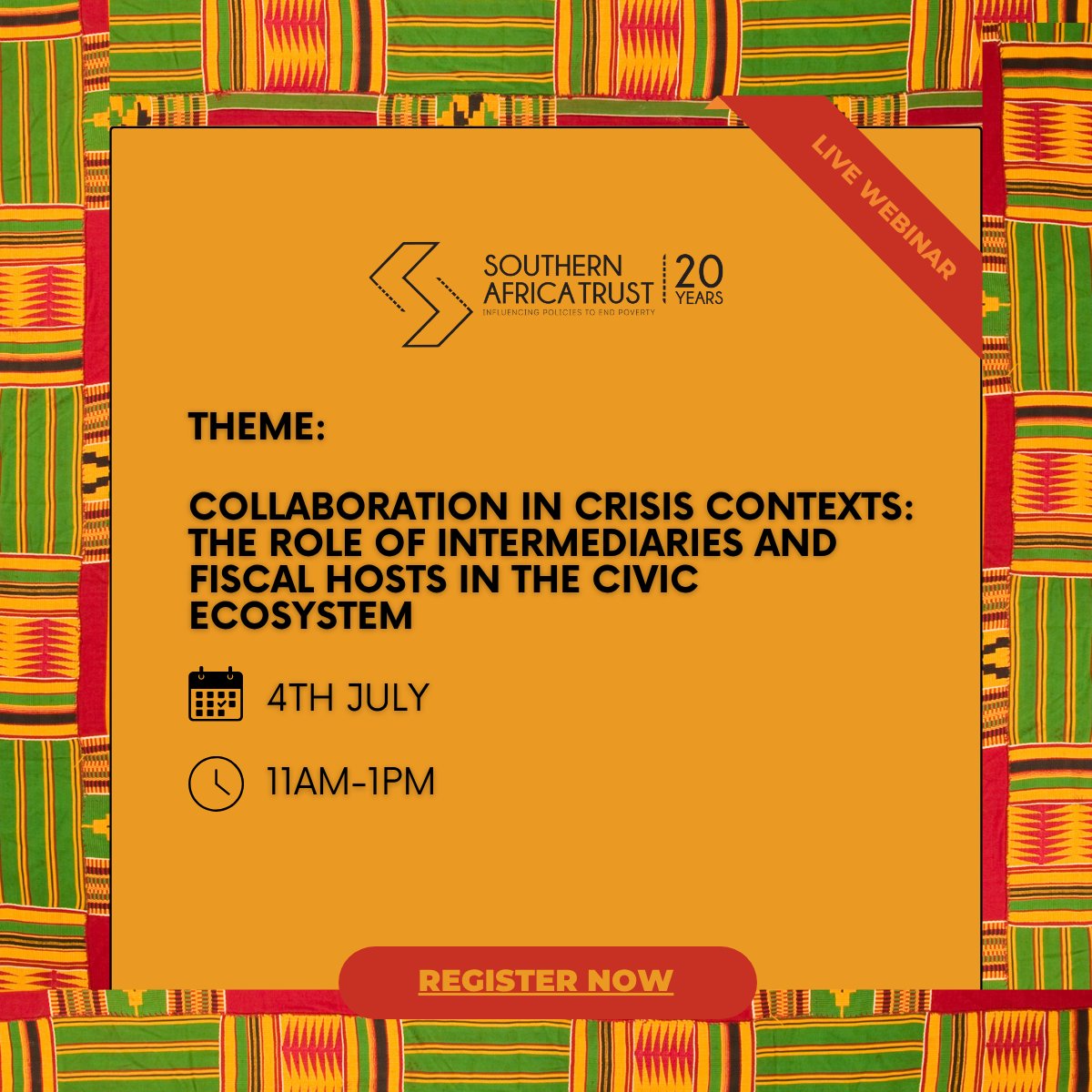 📣JOIN US FOR A WEBINAR 🧑🏾‍💻
What role can intermediaries, fiscal hosts, and community foundations play in supporting the civic ecosystem?
📌 Click here to register now and be part of the conversation👉🏾: shorturl.at/ktlXK
#CivicSpace #SolidarityInCrisis #SouthernAfrica