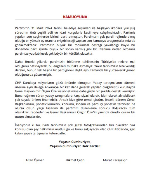 ÜNSAL ÜNLÜ (@unsalunlu) on Twitter photo CHP'nin 3 eski genel başkanı, ortak bir açıklamayla Kemal Kılıçdaroğlu'nu "sorumluluk alarak <a href="/eczozgurozel/">Özgür Özel</a> 'in yanında durmaya" ve tartışmaları bitirmeye çağırdı.
Darısı 4. "Eski Genel Başkan" tarafından gereğinin yapılmasına! CHP'nin 3 eski genel başkanı, ortak bir açıklamayla Kemal Kılıçdaroğlu'nu "sorumluluk alarak <a href="/eczozgurozel/">Özgür Özel</a> 'in yanında durmaya" ve tartışmaları bitirmeye çağırdı.
Darısı 4. "Eski Genel Başkan" tarafından gereğinin yapılmasına!