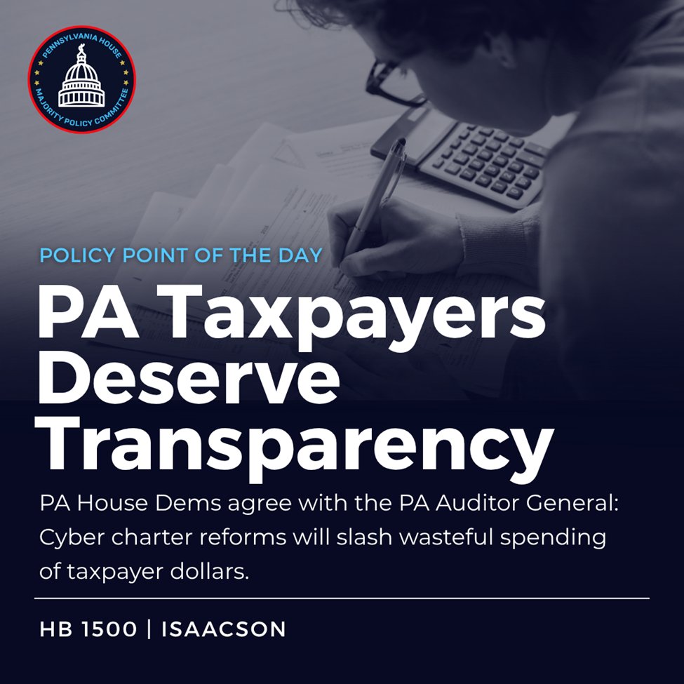 We’re putting more than a half BILLION dollars back in the pockets of taxpayers by finally treating cyber charter schools like the public schools they are by requiring oversight and accountability.