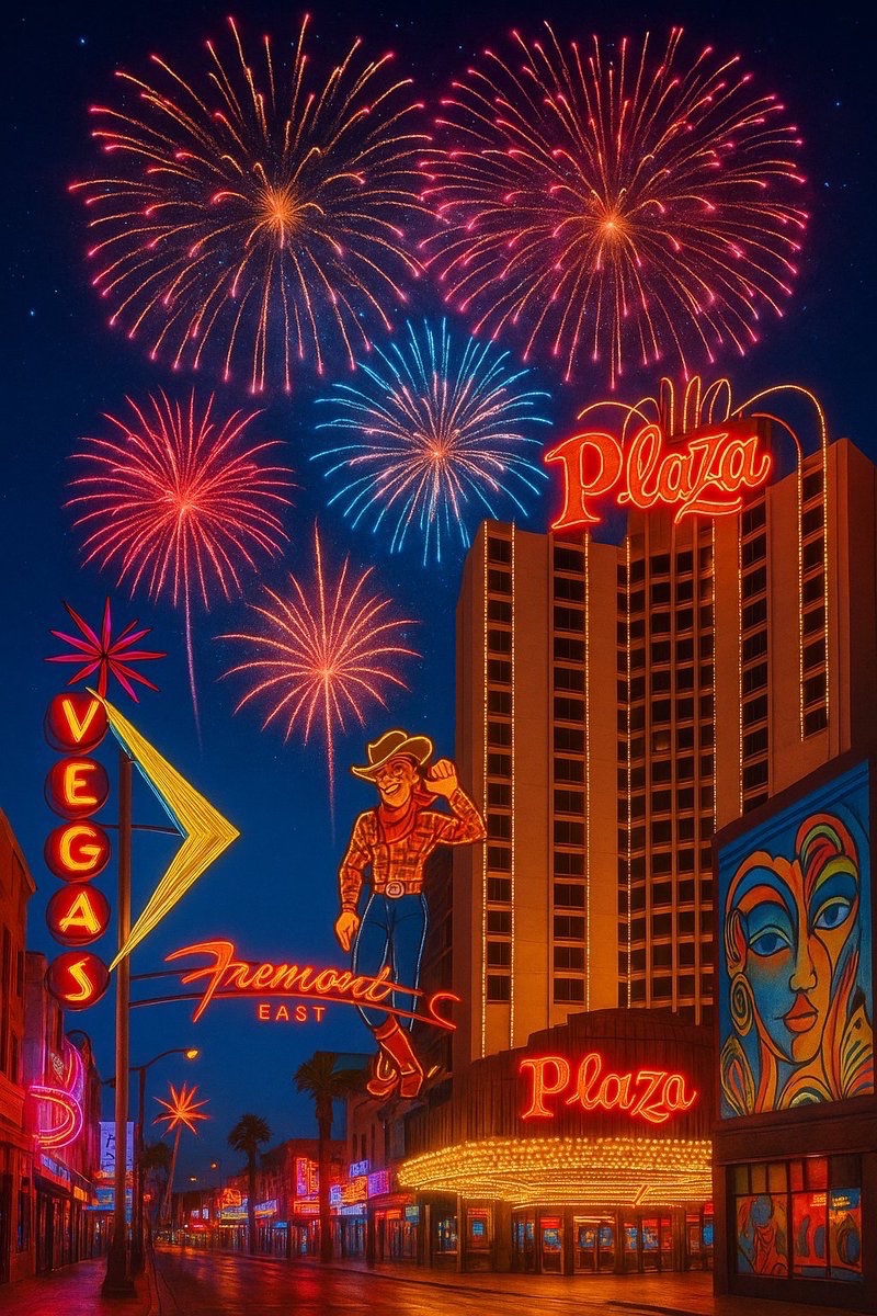 gateway2fremont's tweet photo. Fireworks? Check. Neon? Check. The real Las Vegas? Always. We’re headed Downtown tonight, don’t miss the firework show. Be there by 9 at least! Meet at the bar!

#FridayFireworks
#dtlv
#VegasCityLimits
#lasvegas
#vegas

@PlazaLasVegas
@JonathanJossel 
@CityOfLasVegas https://t.co/4PaOvseYAe