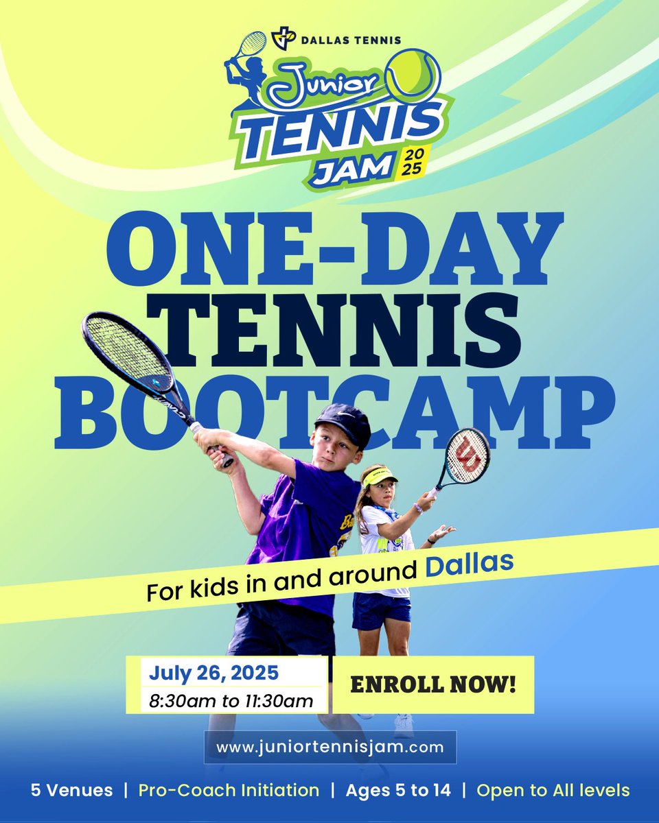Been on the Junior Team Tennis committee of the <a href="/DallasTennisDTA/">Dallas Tennis Association</a> this year. Excited to put together the Junior Tennis Jam this year for kids around Dallas - 7/26. Five venues and their amazing coaching staff helping kids fall in 💛 with 🎾! Enroll now on juniortennisjam.com