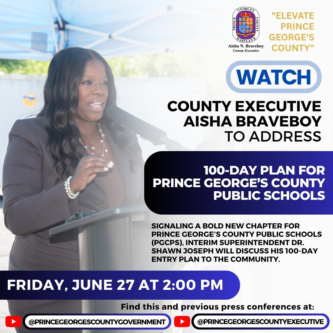 Tune in to Interim Superintendent Dr. Shawn Joseph's 100-Day Plan for Prince George's County Public Schools (PGCPS) at 2:00 PM. We will stream live on YouTube.