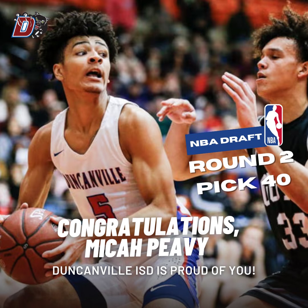 Congratulations to <a href="/DuncanvilleBB/">Duncanville High School Boys Basketball 🏀</a>'s very own Micah Peavy on being drafted to the <a href="/PelicansNBA/">New Orleans Pelicans</a>! We are so proud of you as you begin your <a href="/NBA/">NBA</a> journey!