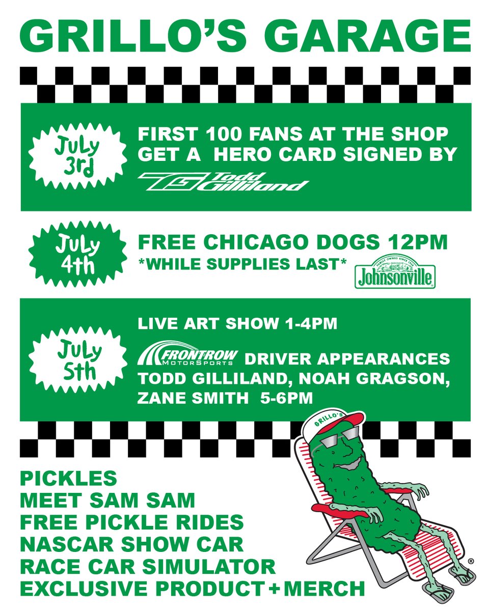 heard you wanted a pop-up in another city ;)
GRILLO’S PICKLES 500: CHICAGO 7/3-7/6