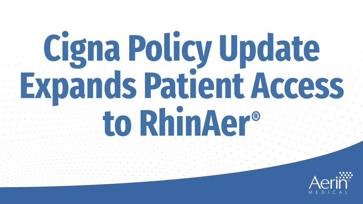 Aerin Medical (@aerinmedical) on Twitter photo Starting Sept 15, Cigna Healthcare will cover RhinAer (CPT 31242) for chronic rhinitis - no longer considered experimental. A major step forward in patient access to a proven treatment. <a href="/AAOHNS/">AmAcadOtolaryngology</a>
#PatientAccess #ENT #ChronicRhinitis #HealthcareInnovation #AerinMedical Starting Sept 15, Cigna Healthcare will cover RhinAer (CPT 31242) for chronic rhinitis - no longer considered experimental. A major step forward in patient access to a proven treatment. <a href="/AAOHNS/">AmAcadOtolaryngology</a>
#PatientAccess #ENT #ChronicRhinitis #HealthcareInnovation #AerinMedical