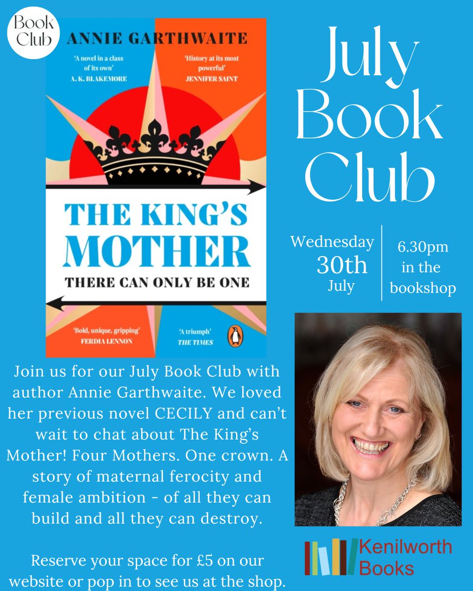 Kenilworth Books🌱🌺🌻🦔 (@kenilworthbook) on Twitter photo JULY BOOK CLUB CHOICE 📚
For July we will be reading <a href="/anniegarthwaite/">Annie Garthwaite</a> ‘The King’s Mother’. Annie will be joining us for a Book Club Q&A with bookseller Charlotte on Wednesday 30th July at 6.30pm in the bookshop!
Reserve your spot:
kenilworthbooks.co.uk/product/book-c… JULY BOOK CLUB CHOICE 📚
For July we will be reading <a href="/anniegarthwaite/">Annie Garthwaite</a> ‘The King’s Mother’. Annie will be joining us for a Book Club Q&A with bookseller Charlotte on Wednesday 30th July at 6.30pm in the bookshop!
Reserve your spot:
kenilworthbooks.co.uk/product/book-c…