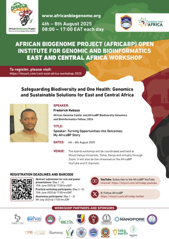 EA-Regional Workshop (@eaafricabp) on Twitter photo Speaker Alert!
Kebaso Fredrick will be attending the E.A <a href="/DAISEA_AfricaBP/">African BioGenome Project</a> conference at <a href="/MountKenyaUni/">MountKenyaUniversity</a> . He will also conduct a bioinformatic workshop. Register via; lnkd.in/eZ9-3_ju Speaker Alert!
Kebaso Fredrick will be attending the E.A <a href="/DAISEA_AfricaBP/">African BioGenome Project</a> conference at <a href="/MountKenyaUni/">MountKenyaUniversity</a> . He will also conduct a bioinformatic workshop. Register via; lnkd.in/eZ9-3_ju