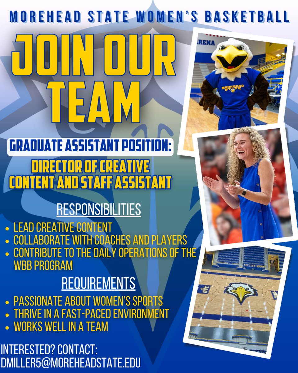 🚨 WE ARE HIRING 🚨

We are looking for TWO graduate / staff assistants to join our squad! Send in those resumes! #SKOEAGS🦅💙💛