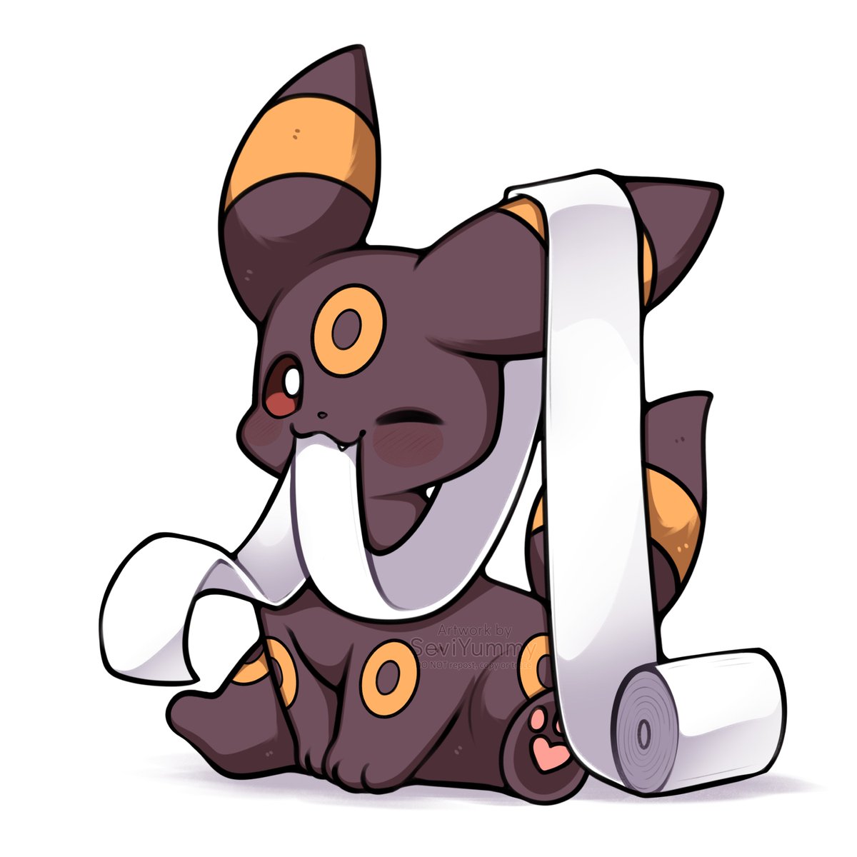 SeviYummy's tweet image. If Eeveelutions were like real pets:
Umbreon making a mess with your toilet paper