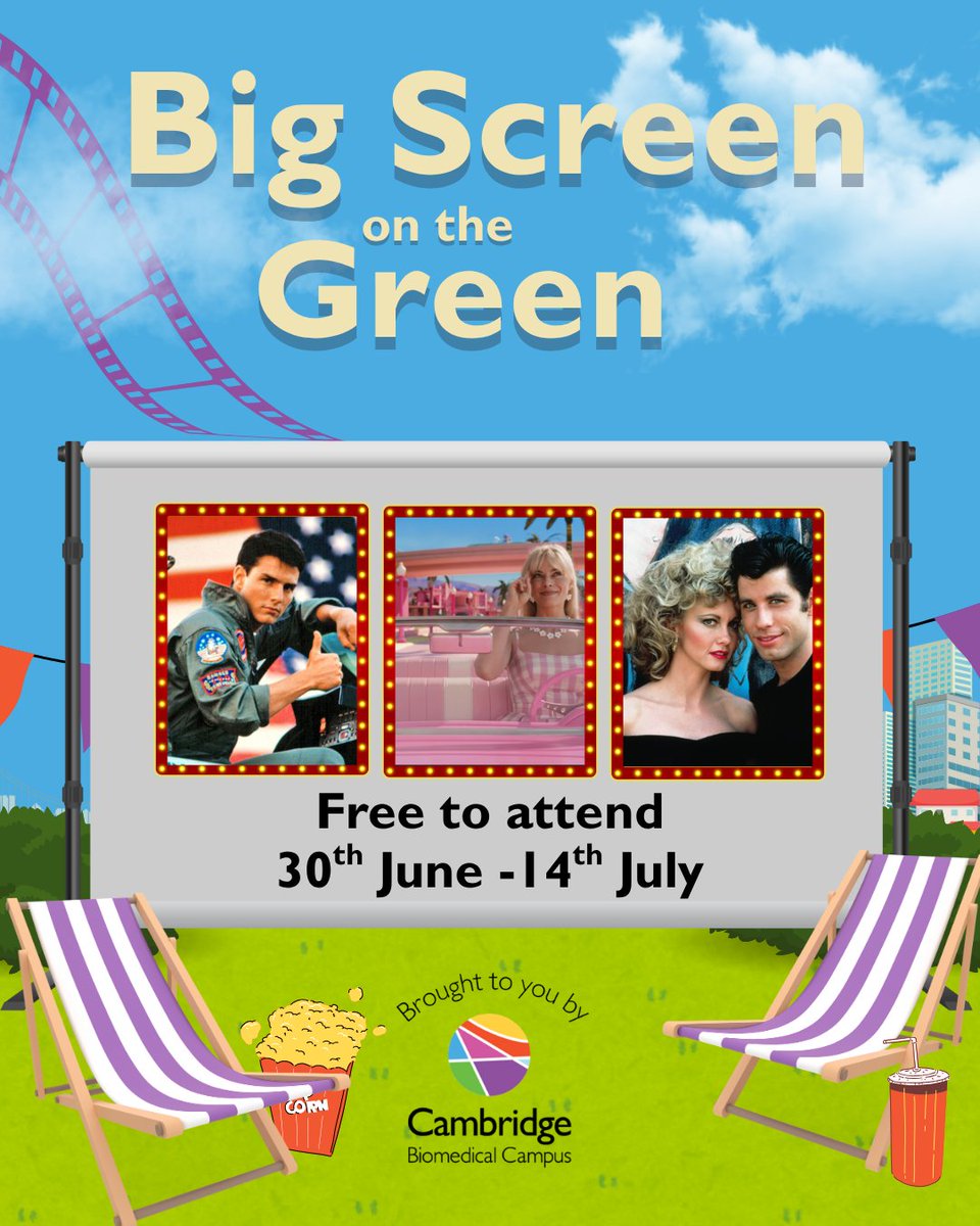 CamBioCampus's tweet image. Summer has arrived and we are bringing together our community to watch Wimbledon and 18 free films on a big screen at the heart of the Cambridge Biomedical Campus between 30th June and 14th July.
Completely free and open to everyone, find out more: cambridge-biomedical.com/event/big-scre…