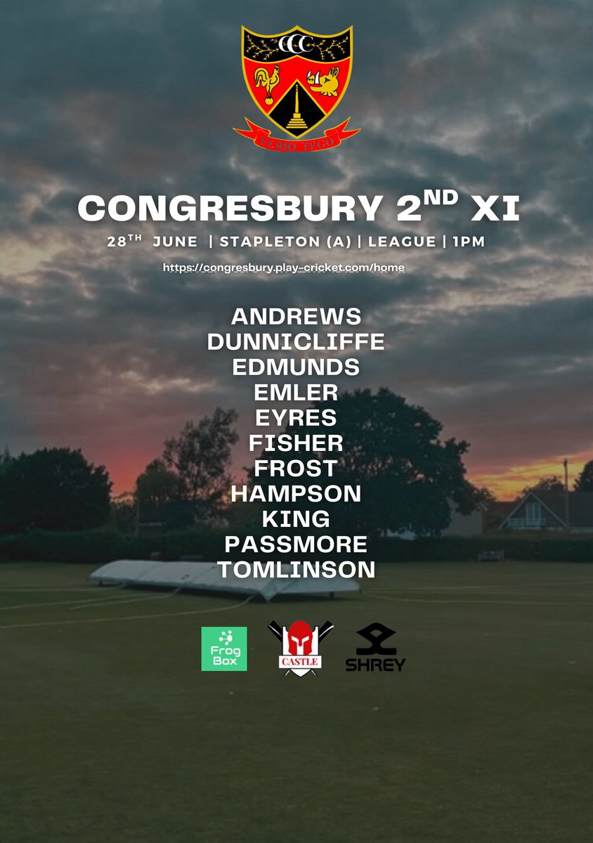 🏏 Your Congresbury teams for the weekend as we reach the halfway point of the season. 

🏡 The 1st XI look to snap their losing streak at home to high flying Lansdown whilst the 2nd XI travel to Stapleton needing a win also!

👊🏼 Go well both teams!

🔴⚫️🔴⚫️ #OneCong