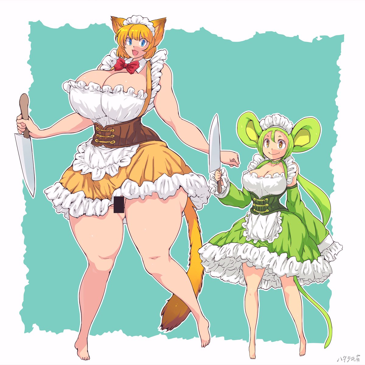 「maid-Coco and maid-Mido 猫と鼠の共同戦線」|ハタラキ有のイラスト