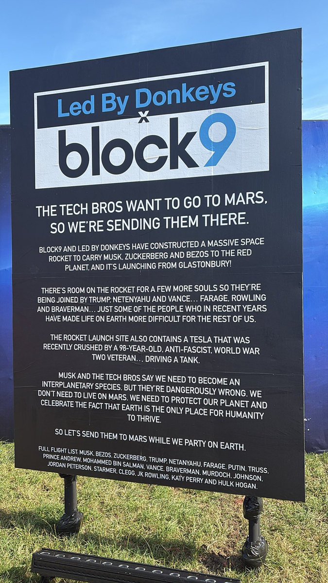 The Led By Donkeys boys Ben Stewart, James Sadri, Oliver Knowles and Will Rose have included JK Rowling in a Glastonbury stunt. 

It’s a line up of people they want to send to Mars because they have ‘made life more difficult for the rest of us’. 

JKR’s charity Lumos has, to