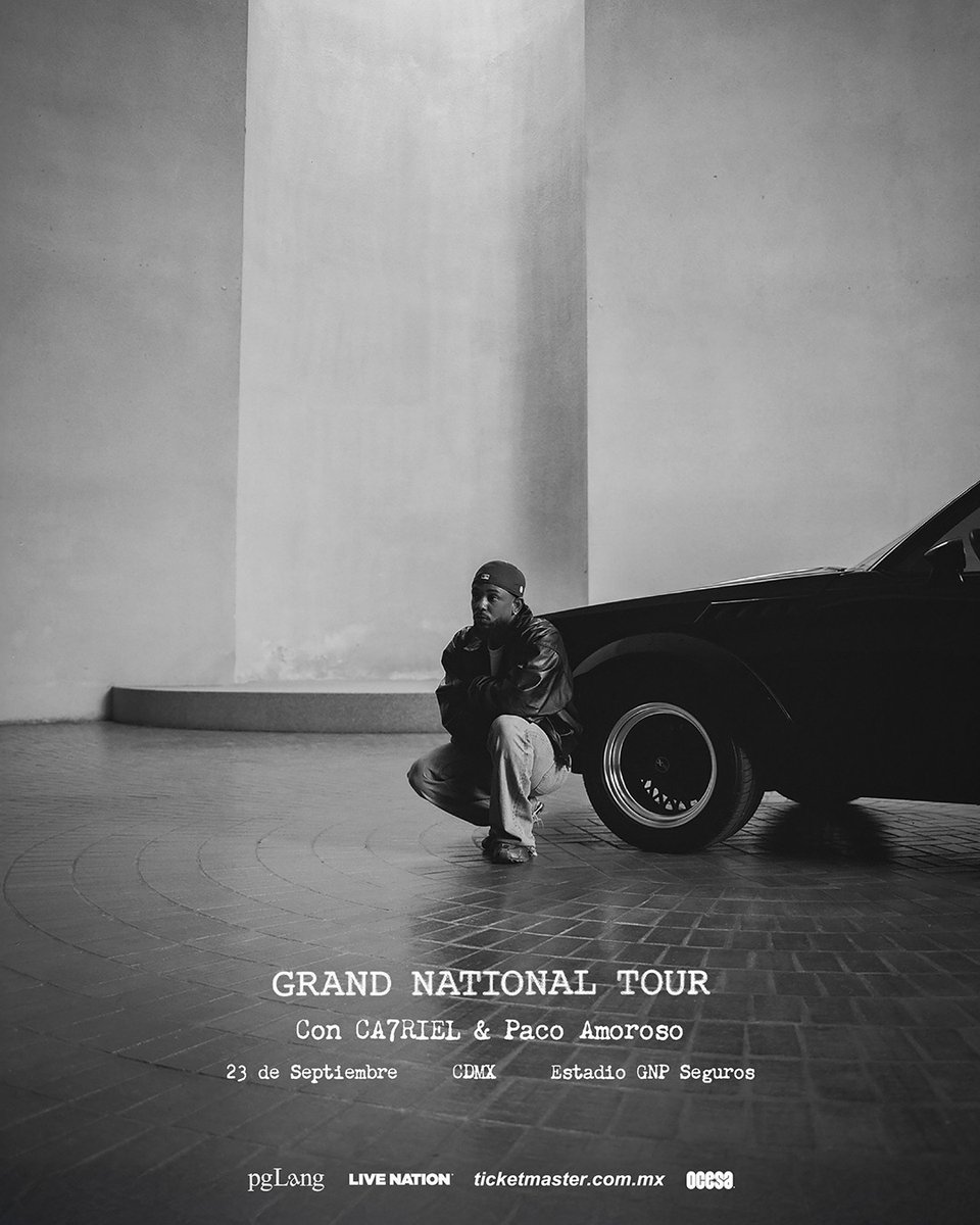 ocesa_total's tweet photo. CONFIRMADO: Grand National Tour con Kendrick Lamar en el Estadio GNP Seguros el 23 de septiembre.

Artistas invitados: CA7RIEL &amp; Paco Amoroso

#GranVentaHSBC: 1 y 2 de julio, 2pm. 
Venta general a partir del 3 de julio https://t.co/m5inZFhpqH