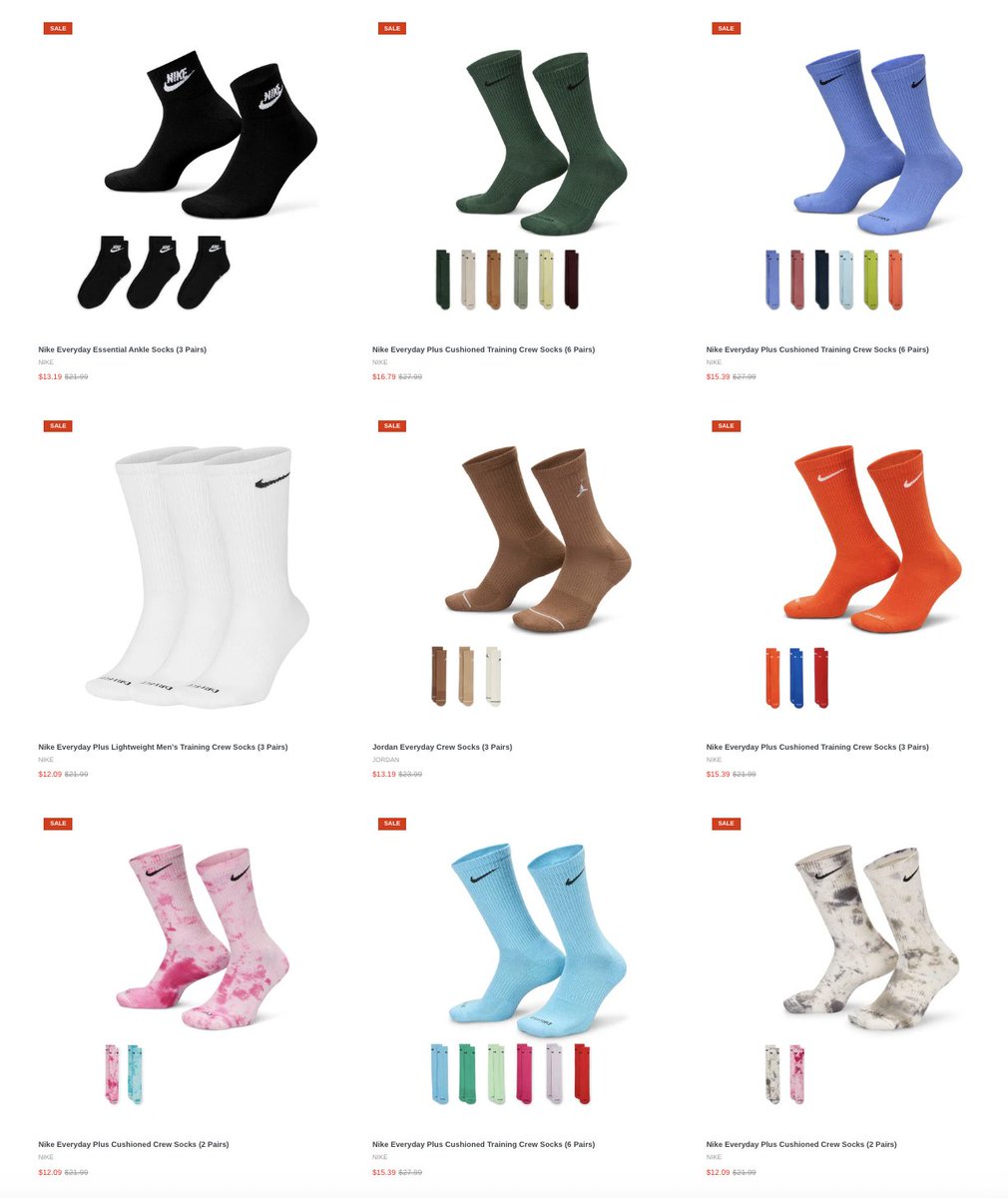AD: Nike and Jordan Socks on Sale for as low as $9.59 via Millennium

Shop -> sovrn.co/133veu3