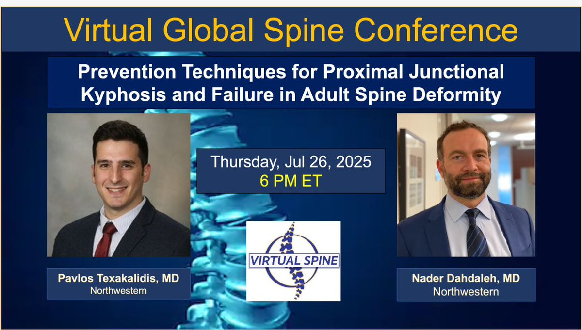 virtualspine's tweet image. The full recording of Dr. Pavlos Texakalidis’ @NeurosurgeryNM presentation, “Prevention Techniques for PJK & PJF in Adult Spine Deformity,” is now available on the @virtualspine YouTube channel.
📺 Watch the session here: youtube.com/watch?v=mO3duQ…
#Neurosurgery #Spine #PJK #PJF